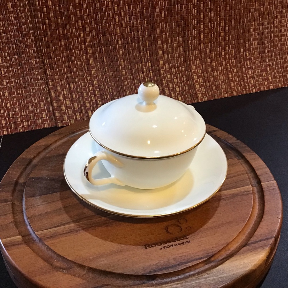 Vintage/Antique Cauldon England Footed Bouillon Cup with Lid and Saucer